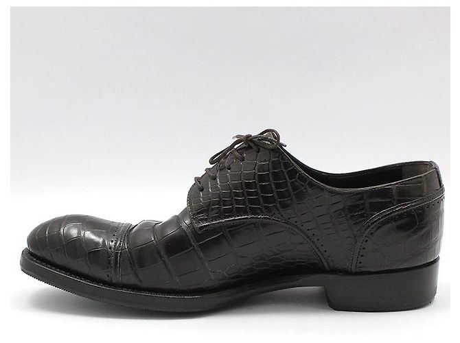Louis Vuitton Scarpe Derby stringate in alligatore marrone scuro - vista 3