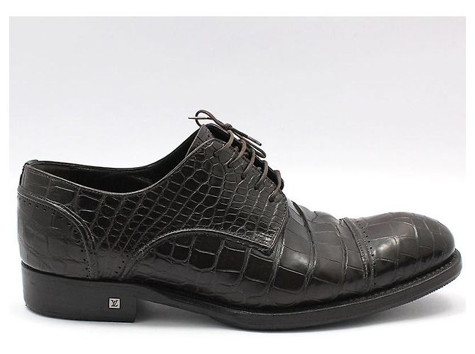 Louis Vuitton Scarpe Derby stringate in alligatore marrone scuro - vista 4