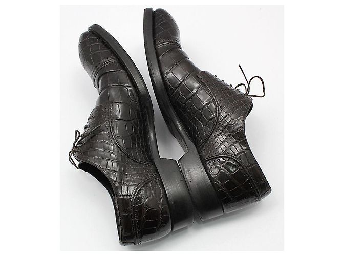 Louis Vuitton Scarpe Derby stringate in alligatore marrone scuro - vista 7