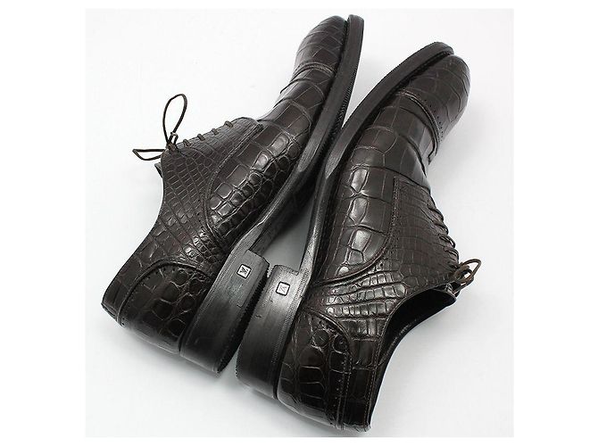 Louis Vuitton Scarpe Derby stringate in alligatore marrone scuro - vista 8
