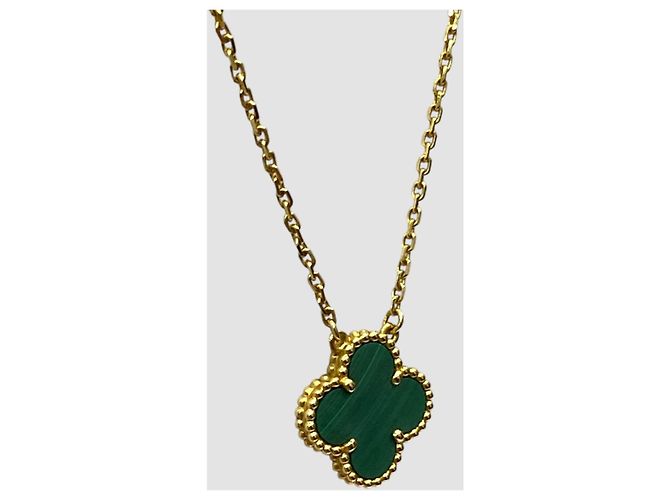 Van Cleef & Arpels Collana Vintage Alhambra in Oro Giallo e Malachite D'oro - vista 5