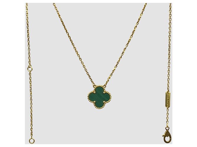 Van Cleef & Arpels Collana Vintage Alhambra in Oro Giallo e Malachite D'oro - vista 6