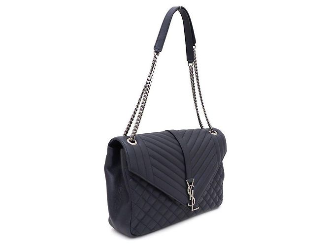Saint Laurent Borsa a Spalla con Catena Envelope Satchel Large Blu - vista 2