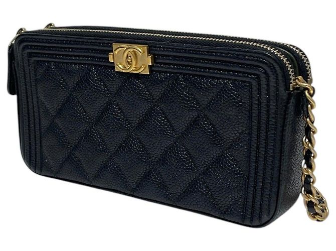 Chanel Borsa WOC Boy Caviar con doppia zip e tracolla a catena Nero - vista 3