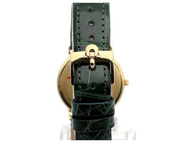 Omega De Ville Vintage Men's Gold Leather Watch Medium Solid Gold Date Original Green - view 10