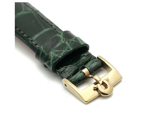 Omega De Ville Vintage Men's Gold Leather Watch Medium Solid Gold Date Original Green - view 16