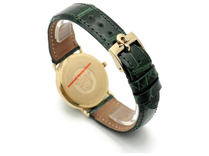 Omega De Ville Vintage Men's Gold Leather Watch Medium Solid Gold Date Original Green - view 18