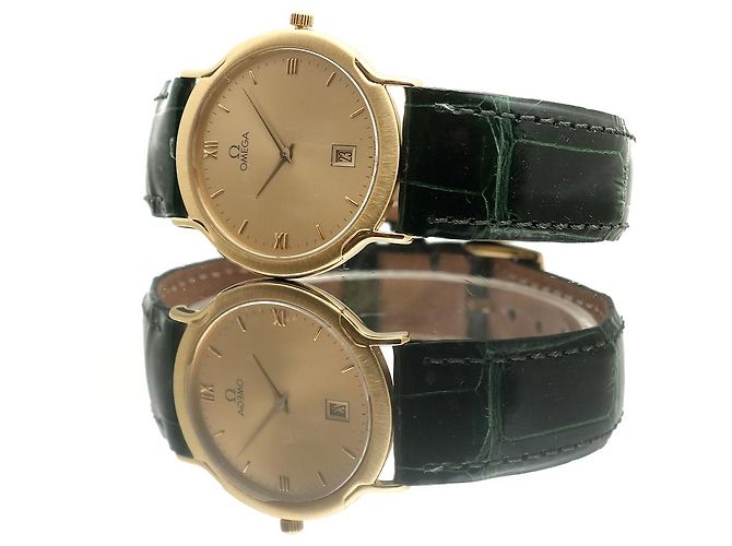 Omega De Ville Vintage Men's Gold Leather Watch Medium Solid Gold Date Original Green - view 21
