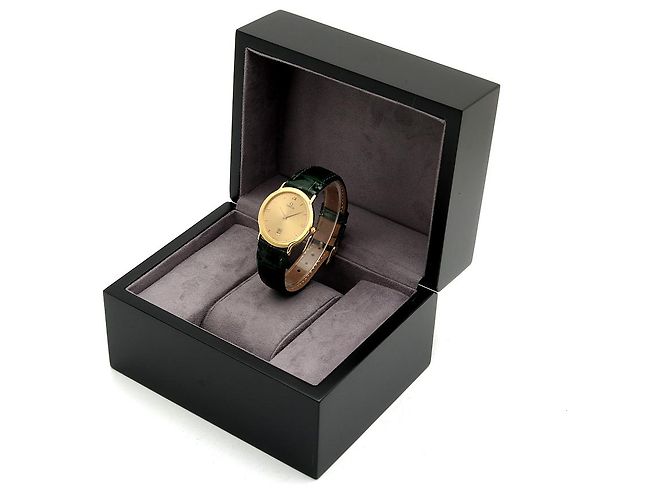 Omega De Ville Vintage Men's Gold Leather Watch Medium Solid Gold Date Original Green - view 27