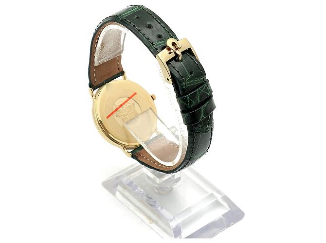 Omega De Ville Vintage Men's Gold Leather Watch Medium Solid Gold Date Original Green - view 8