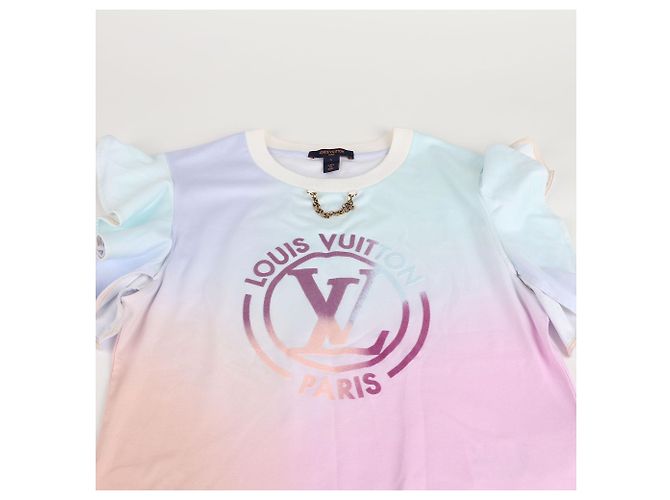 Louis Vuitton Camiseta de algodão com mangas de babados e degradê LV Circle Multicor - vista 16