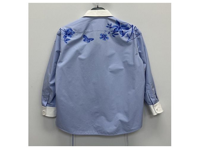 Gucci Blusa de popelina de algodón con estampado floral azul cielo - vista 2