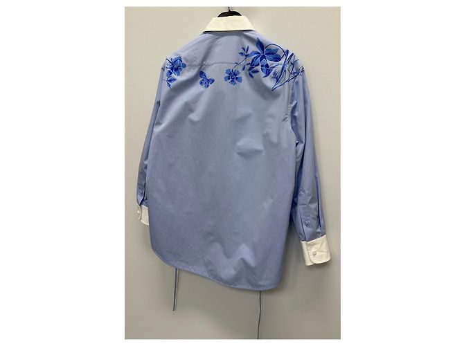 Gucci Blusa de popelina de algodón con estampado floral azul cielo - vista 5