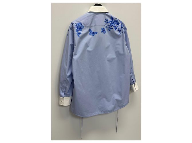 Gucci Blusa de popelina de algodón con estampado floral azul cielo - vista 6