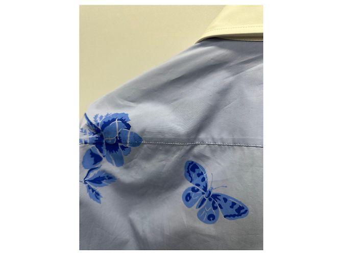 Gucci Blusa de popelina de algodón con estampado floral azul cielo - vista 7