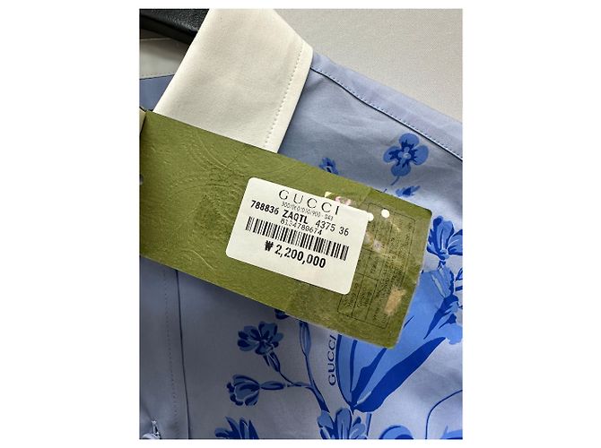 Gucci Blusa de popelina de algodón con estampado floral azul cielo - vista 8