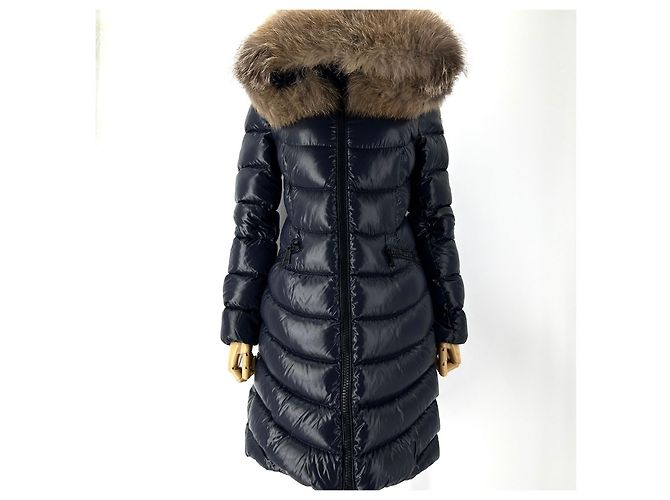 Moncler Apia Fox Fur Shiny Long Down Jacket Black - view 2