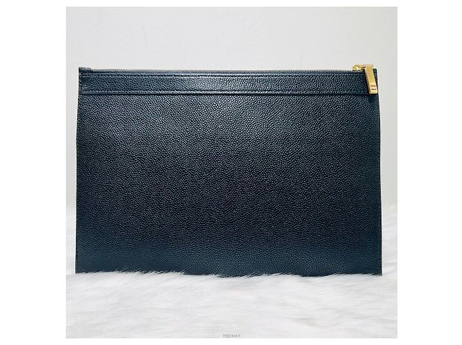 Pochette à rayures Thom Browne Taille Medium Noir - vue 2
