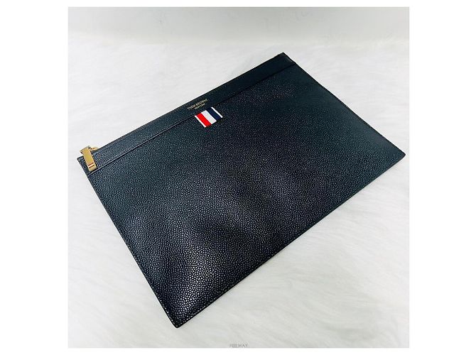 Pochette à rayures Thom Browne Taille Medium Noir - vue 3