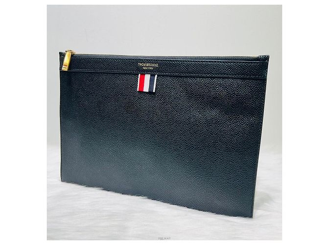Pochette à rayures Thom Browne Taille Medium Noir - vue 5
