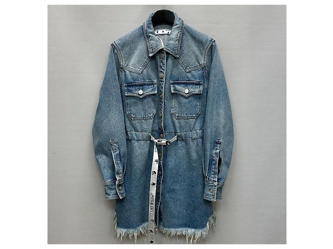 Off White Denimkleid mit Jacquard-Gürtel mit neuem Logo (SKU Blau - Ansicht 2