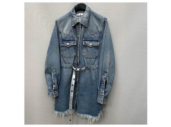 Off White Denimkleid mit Jacquard-Gürtel mit neuem Logo (SKU Blau - Ansicht 4