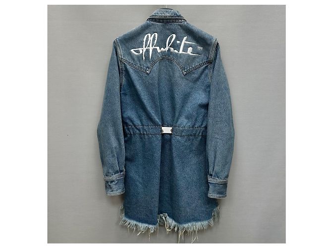 Off White Denimkleid mit Jacquard-Gürtel mit neuem Logo (SKU Blau - Ansicht 5