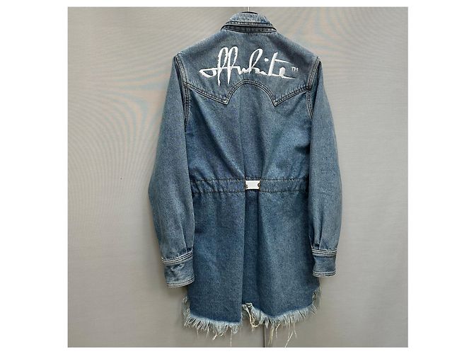 Off White Denimkleid mit Jacquard-Gürtel mit neuem Logo (SKU Blau - Ansicht 6