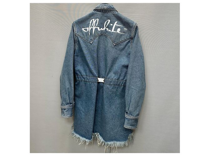 Off White Denimkleid mit Jacquard-Gürtel mit neuem Logo (SKU Blau - Ansicht 7