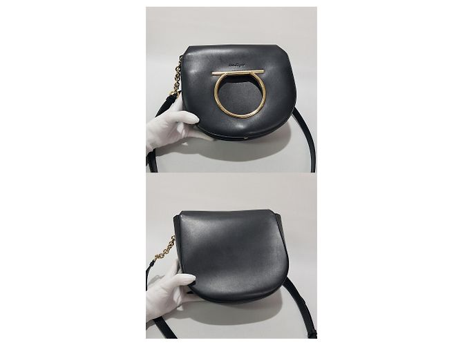 Salvatore Ferragamo Borsa Gancini Flap Medium Nero - vista 7