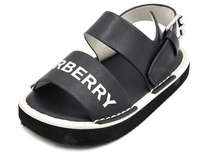Burberry Sandali unisex per bambini in pelle nera e bianca con logo - vista 2