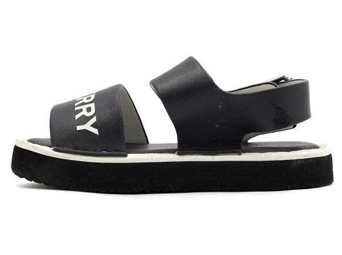 Burberry Sandali unisex per bambini in pelle nera e bianca con logo - vista 4