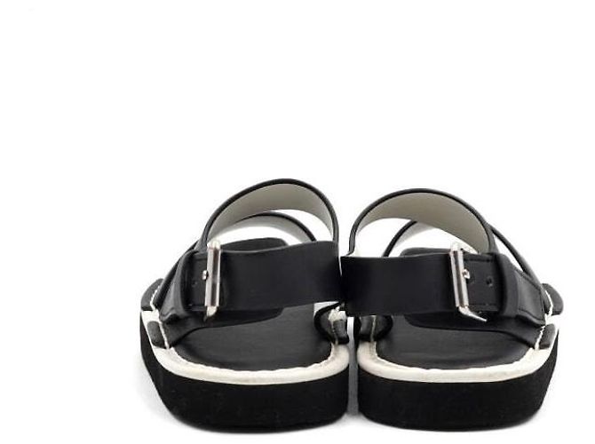 Burberry Sandali unisex per bambini in pelle nera e bianca con logo - vista 6