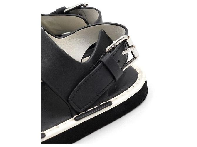 Burberry Sandali unisex per bambini in pelle nera e bianca con logo - vista 7