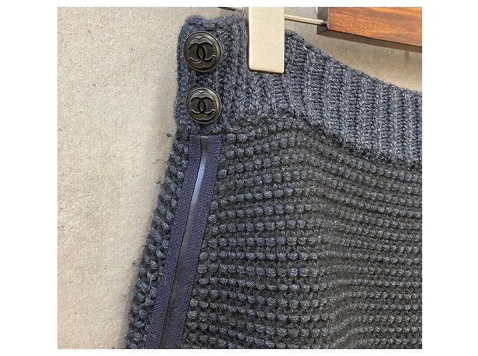 Chanel Tweed-Strickrock Navy Blau - Ansicht 3