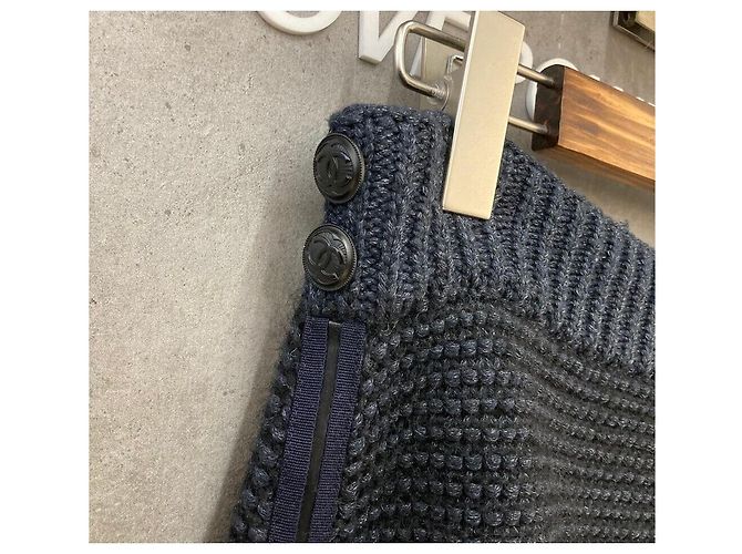 Chanel Tweed-Strickrock Navy Blau - Ansicht 5