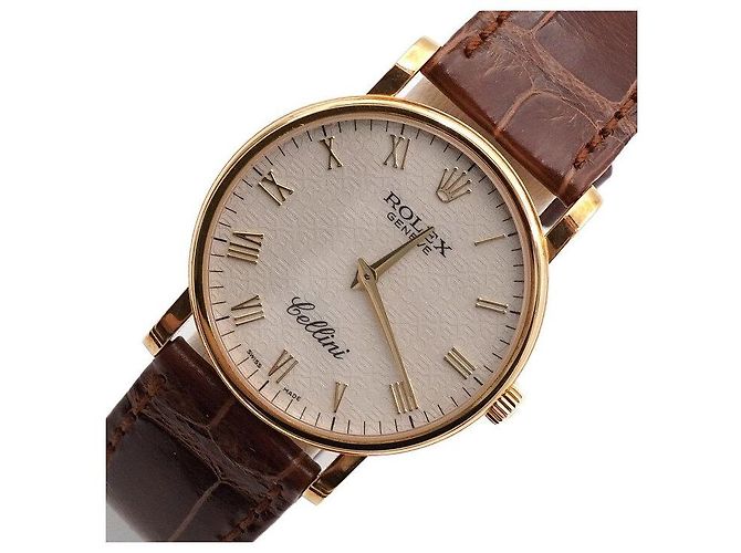 Rolex Relógio Jubilee Roman Manual Masculino com Pulseira de Couro Amarelo - vista 2