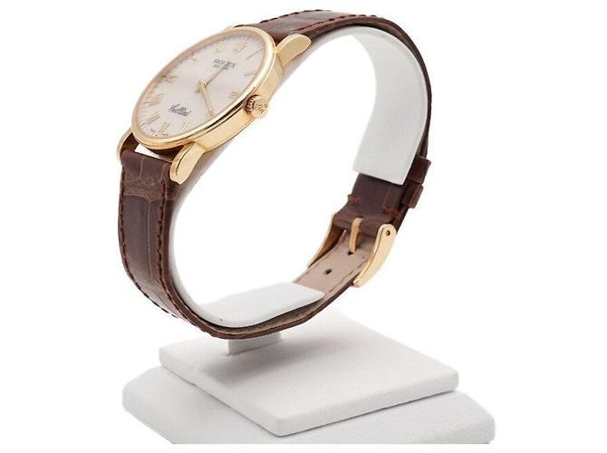 Rolex Relógio Jubilee Roman Manual Masculino com Pulseira de Couro Amarelo - vista 3