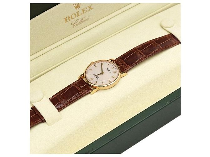 Rolex Relógio Jubilee Roman Manual Masculino com Pulseira de Couro Amarelo - vista 6