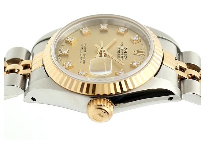 Rolex Datejust Small Ladies' Combi Aftersetting Diamond Uhr Golden - Ansicht 12