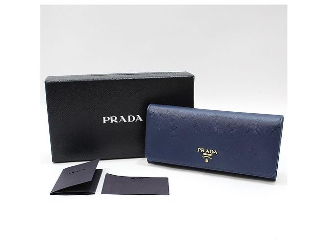 Prada Cartera Larga de Saffiano Azul con Logo Dorado - vista 2