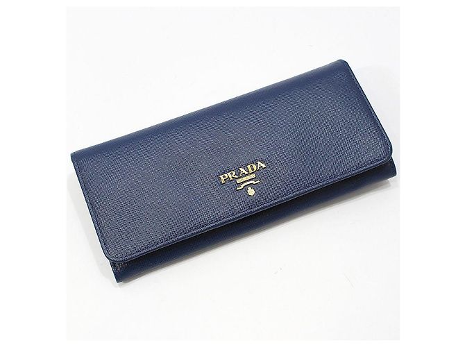 Prada Cartera Larga de Saffiano Azul con Logo Dorado - vista 3