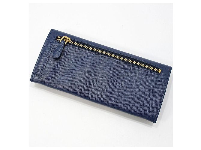 Prada Cartera Larga de Saffiano Azul con Logo Dorado - vista 4