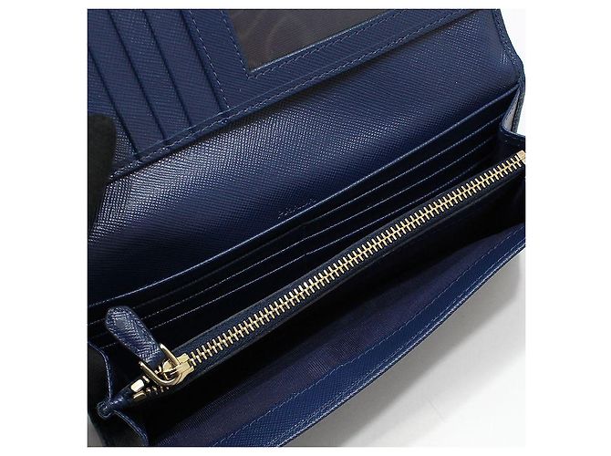 Prada Cartera Larga de Saffiano Azul con Logo Dorado - vista 8