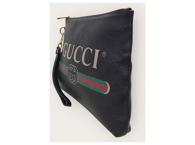 Gucci Clutch in pelle con tracolla logo Web nero - vista 2