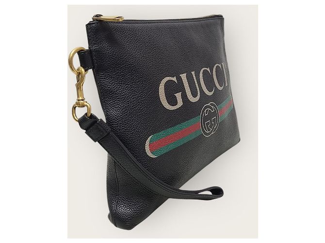 Gucci Clutch in pelle con tracolla logo Web nero - vista 3