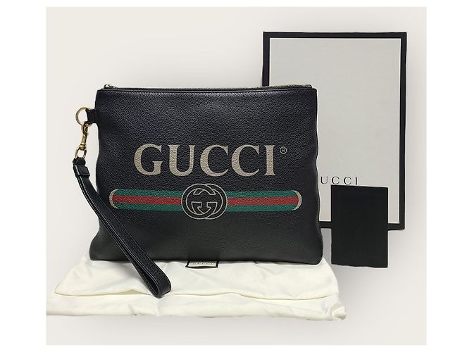 Gucci Clutch in pelle con tracolla logo Web nero - vista 6
