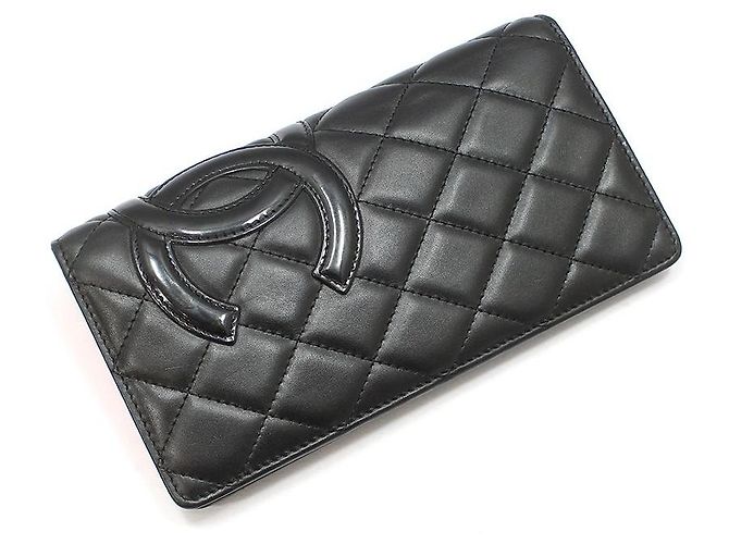 Chanel Langer Geldbeutel aus schwarzem Lammleder mit CC-Logo - Ansicht 3