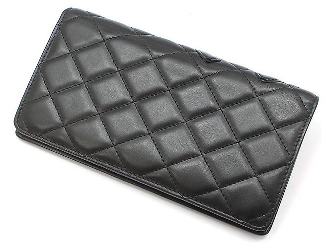 Chanel Langer Geldbeutel aus schwarzem Lammleder mit CC-Logo - Ansicht 4