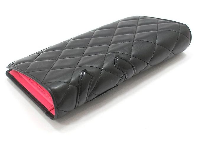 Chanel Langer Geldbeutel aus schwarzem Lammleder mit CC-Logo - Ansicht 5